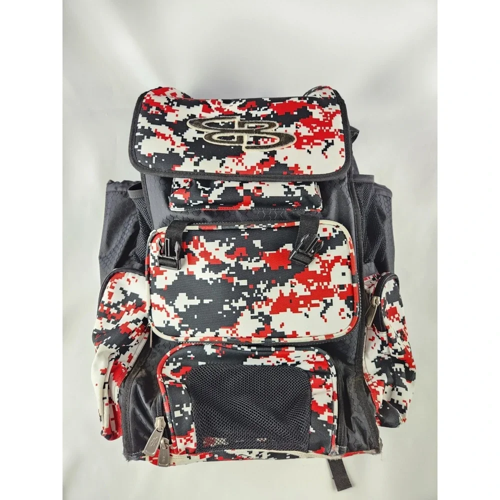 Boombah Superpack Baseball Softball Bat Bag Backpack Travel Camouflage Camo Red